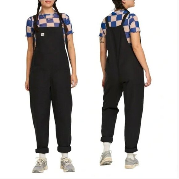 LUCY AND YAK Overalls Womens US 4R UK 8R Black Organic Cotton Dungarees Pockets - Picture 1 of 10